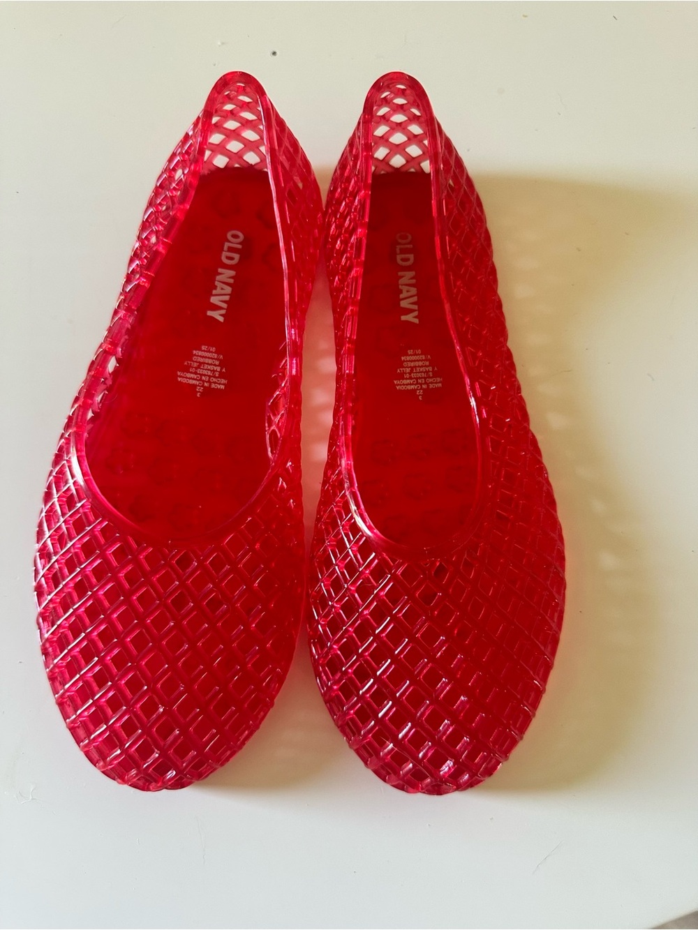 Girls 3 Old Navy Pink/Red Lattice Jelly Flats - Kids Slip-On Loafers